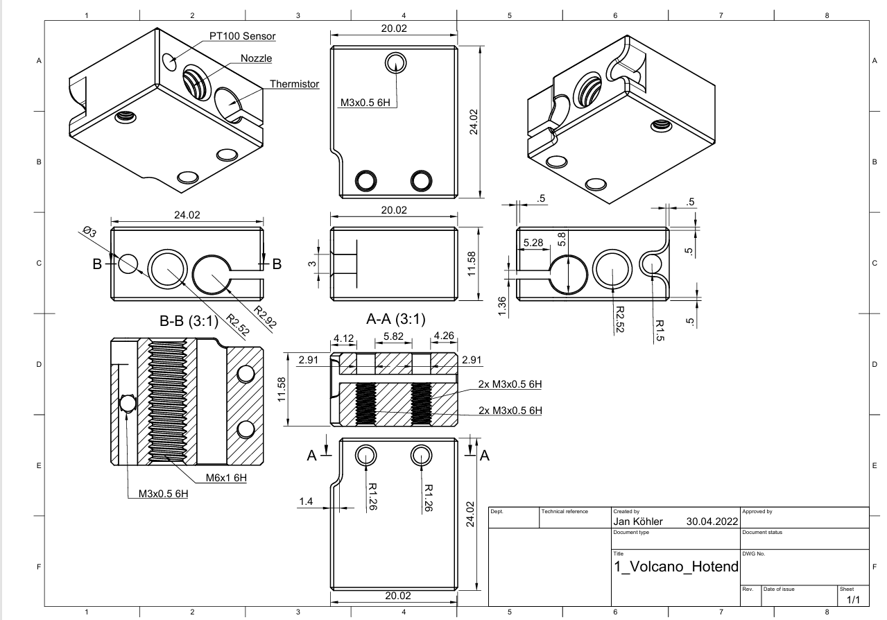 Volcano Heating Block for 3D Printer Copper/Aluminum