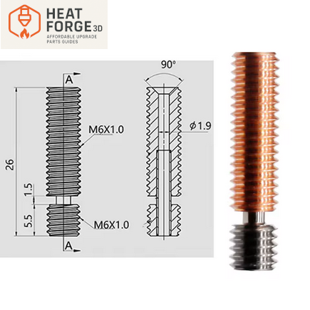 Bimetal Heatbreak Max 500°C | TC4 Ti + Kuparipäällyste, Maks. 500 °C