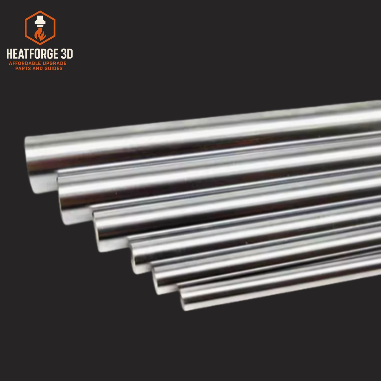 Different size linear rods with Heatforge3d logo