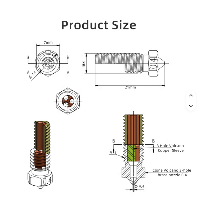 High flow hardened steel volcano nozzle
