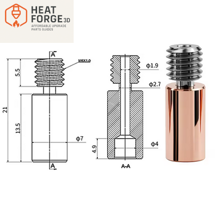 Bimetal Heatbreak Max 500°C | TC4 Ti + Kuparipäällyste, Maks. 500 °C